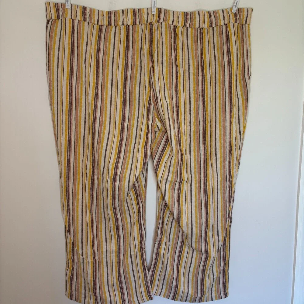 Denim & Co Naturals NEW Linen Blend Wide Leg Pants Womens 5XP Tan Stripe Pull On - Picture 2 of 10